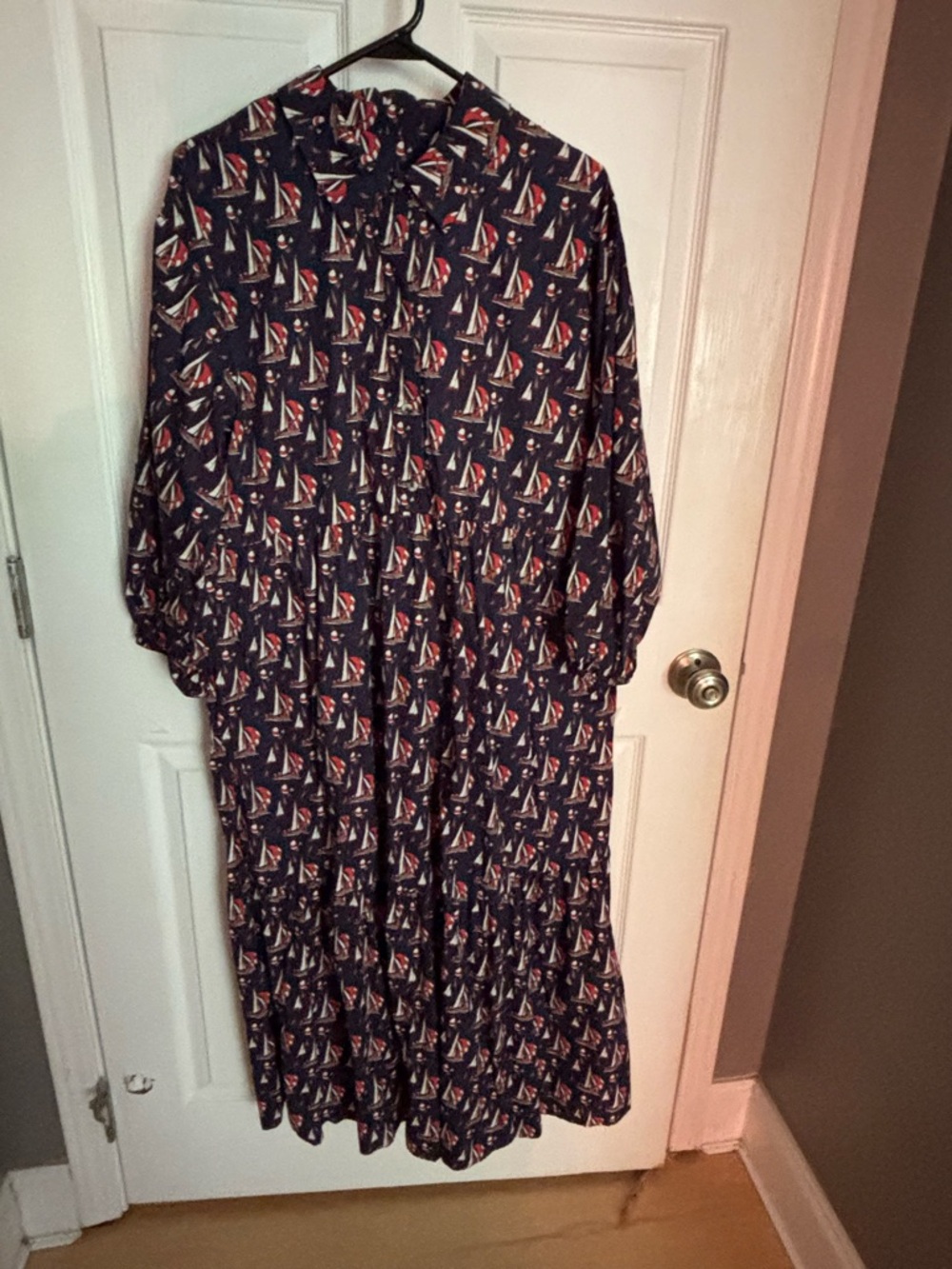 Anthropologie Maeve Bettina tiered shirt dress sailboats size L - Picture 2 of 4
